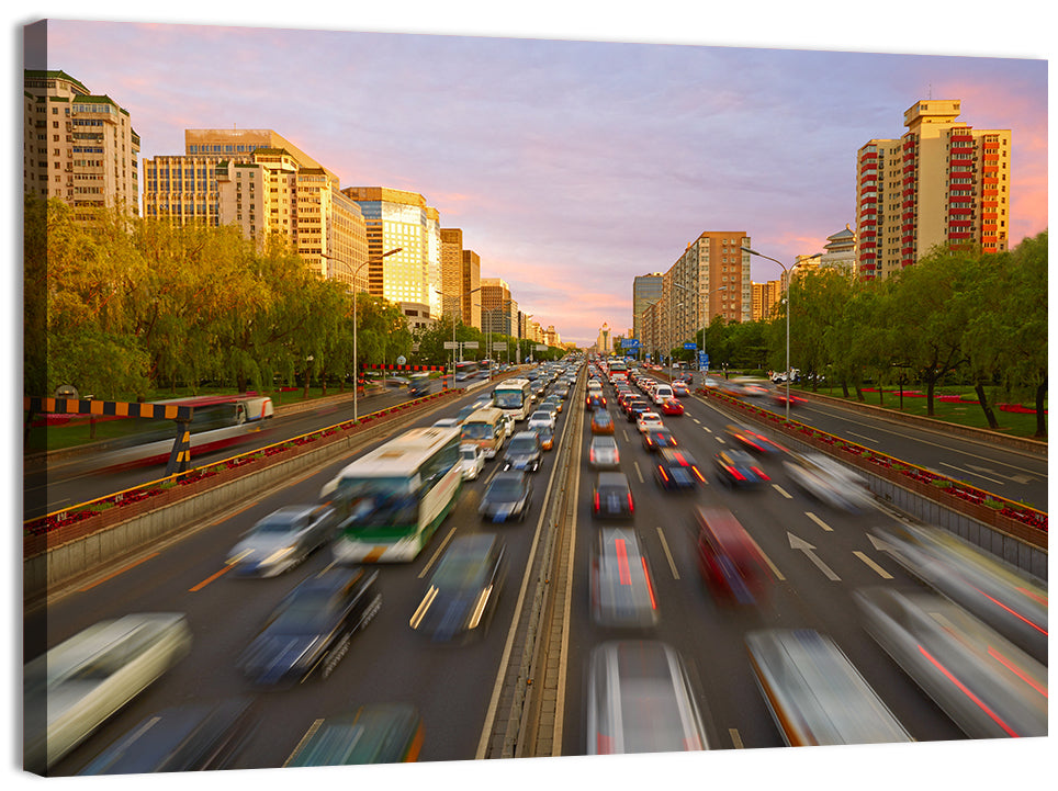 Beijing Sunset Traffic Streaks Wall Art, canvas print, landscape