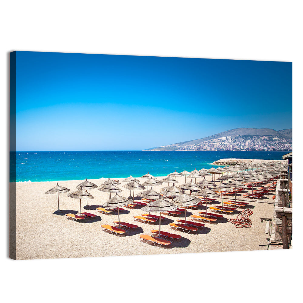 Mango Beach Umbrellas Wall Art, canvas print, landscape