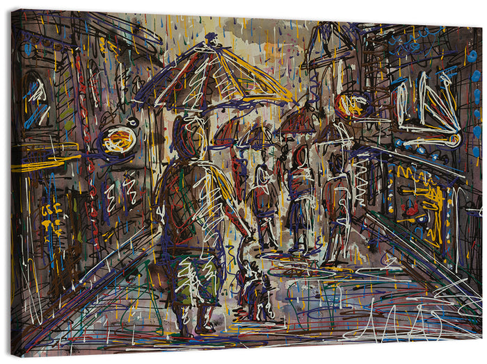 Rainy City Street Wall Art as a canvas print