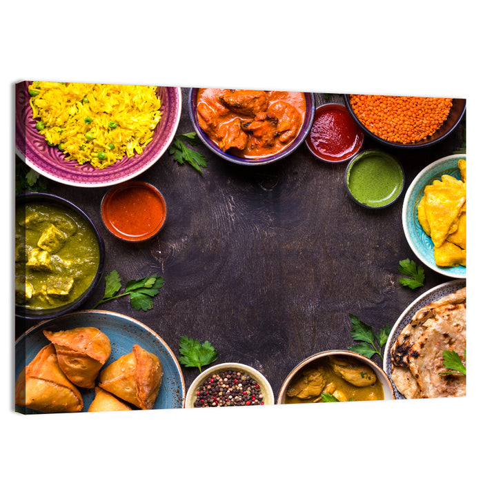 Indian Feast Flat-lay Wall Art as a canvas print