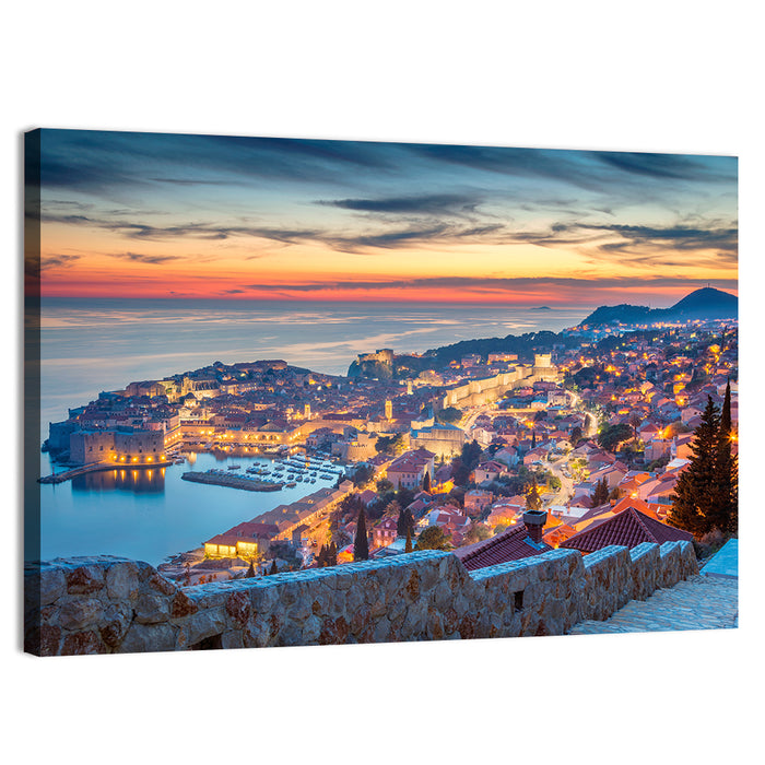Old Town Dubrovnik at Dusk Wall Art as a canvas print