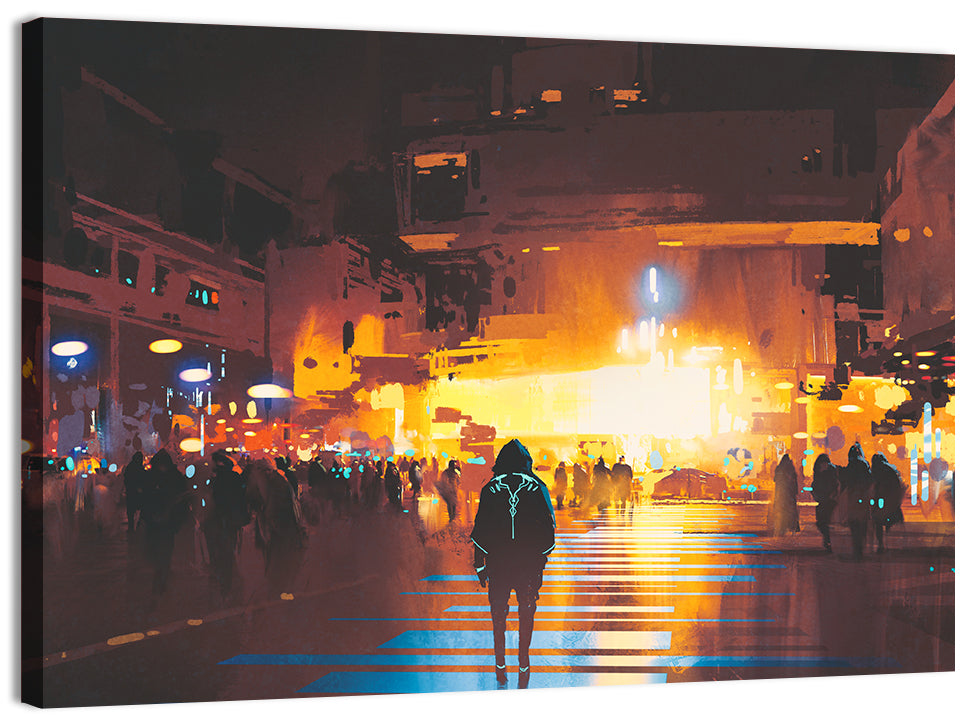 Futuristic Neon Cityscape Wall Art, canvas print, landscape