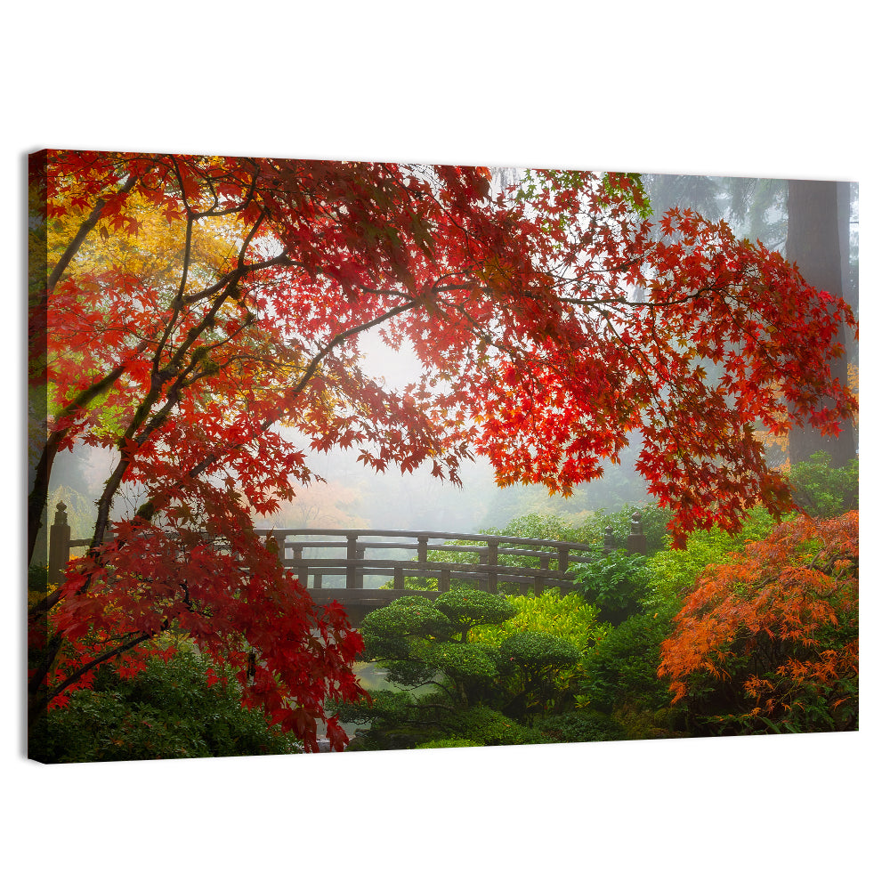 Portland Moon Bridge in Autumn Mist Wall Art, canvas print, landscape