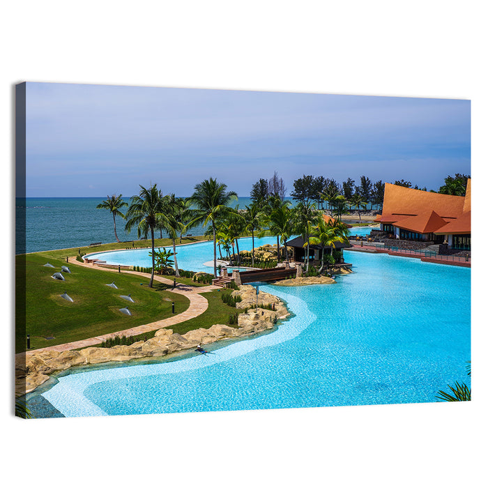 Tiered Resort Pool Horizon Wall Art as a canvas print