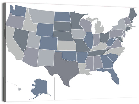 Minimalist USA Map in Blue and Grey Wall Art