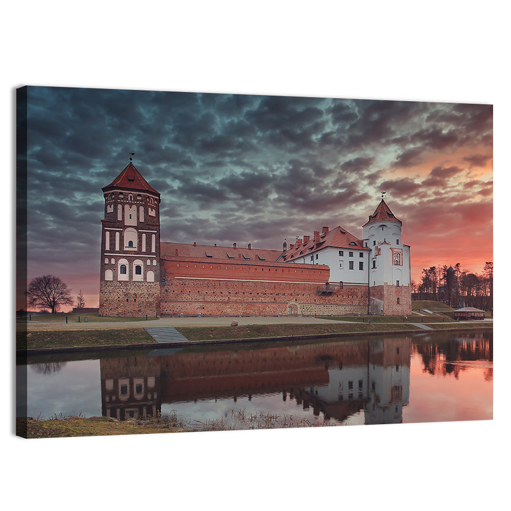 Mir Castle at Dusk Wall Art, canvas print, landscape