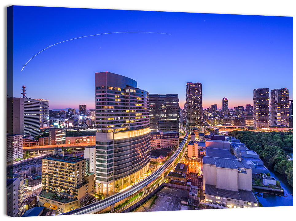 Tokyo Monorail Light Trails at Twilight Wall Art, canvas print, landscape