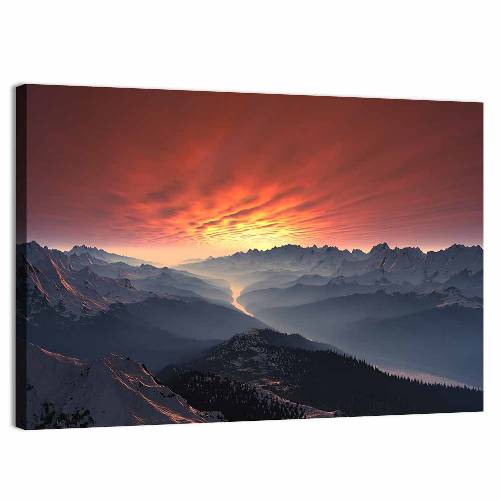 Snow Covered Mountain Sunset Wall Art