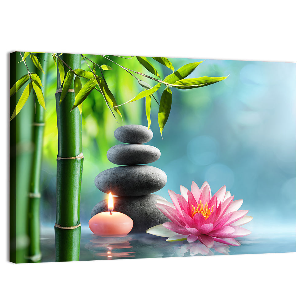 Zen Massage Stones with Waterlily Wall Art, canvas print, landscape