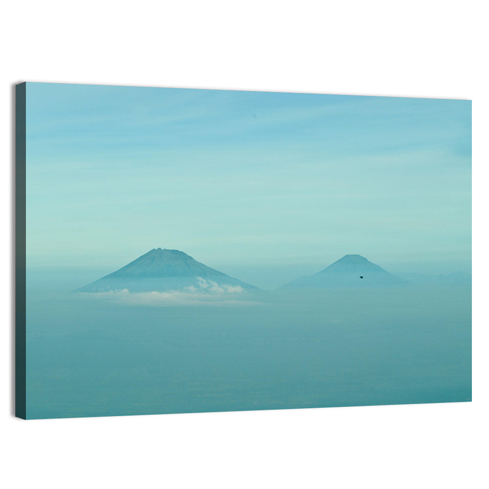 Sumbing and Sindoro Volcanoes Wall Art, canvas print, landscape