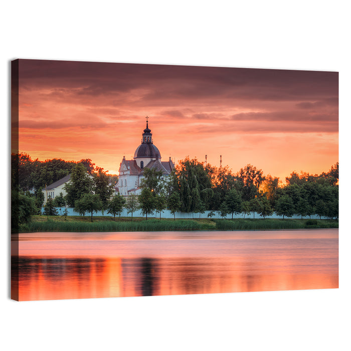 Corpus Christi Church Sunset Reflection Wall Art as a canvas print