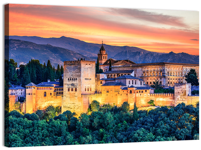 Alhambra Fortress at Golden Sunset Wall Art as a canvas print