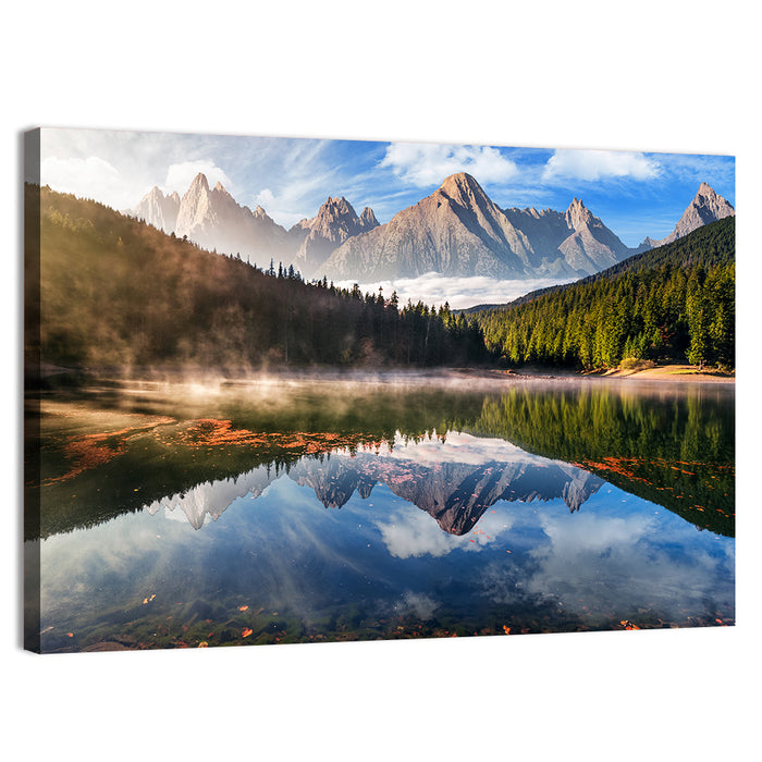 Morning Mist Mountain Lake Wall Art as a canvas print