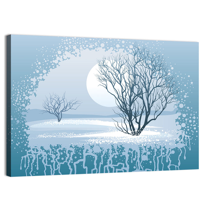 Moonlit Winter Tree Illustration Wall Art as a canvas print