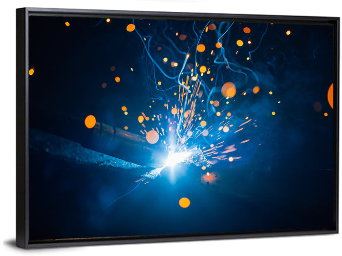 Welding Sparks Close-up Wall Art as a framed canvas