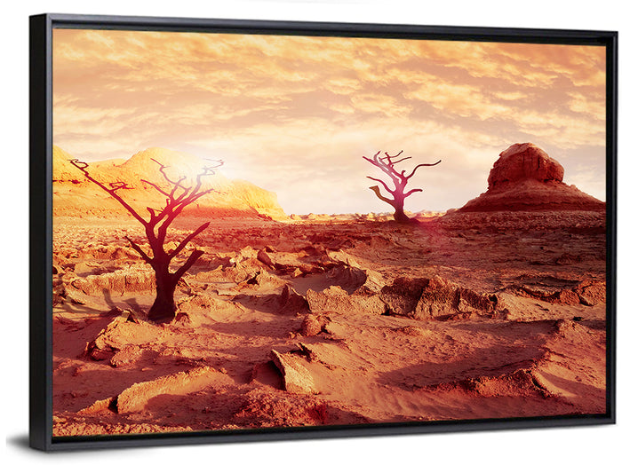 Gnarled Trees at Desert Sunset Wall Art as a framed canvas