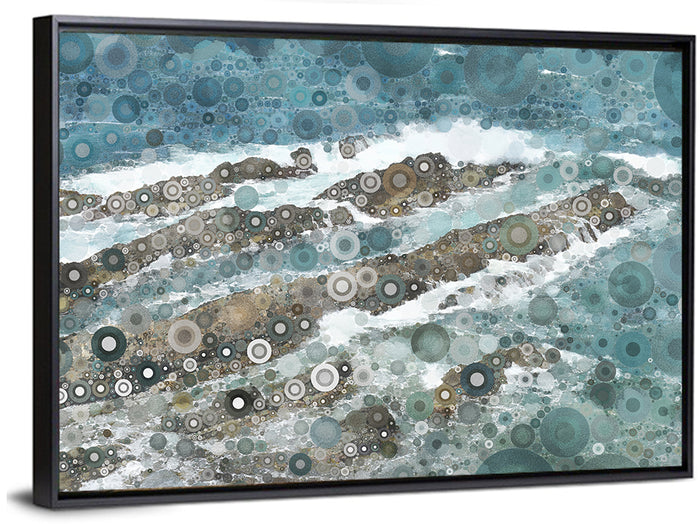 Teal Mosaic Ocean Wave Wall Art as a framed canvas