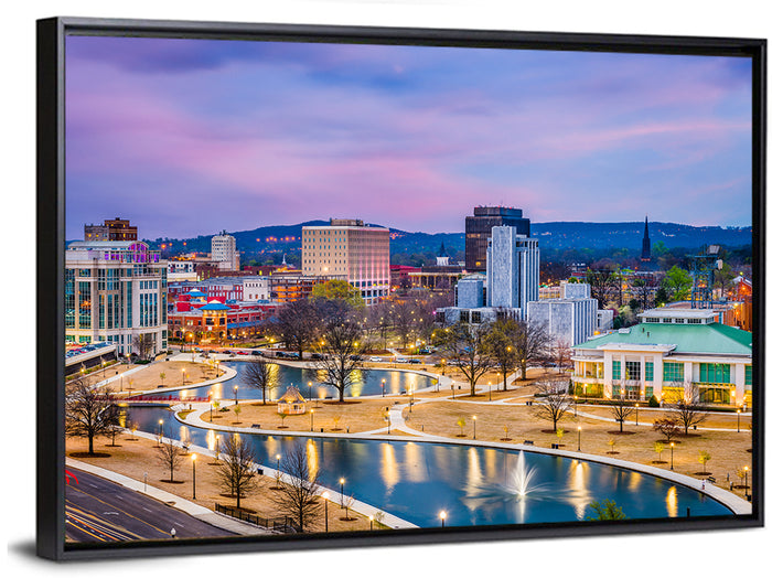 Huntsville Twilight at Big Spring Park Wall Art as a framed canvas