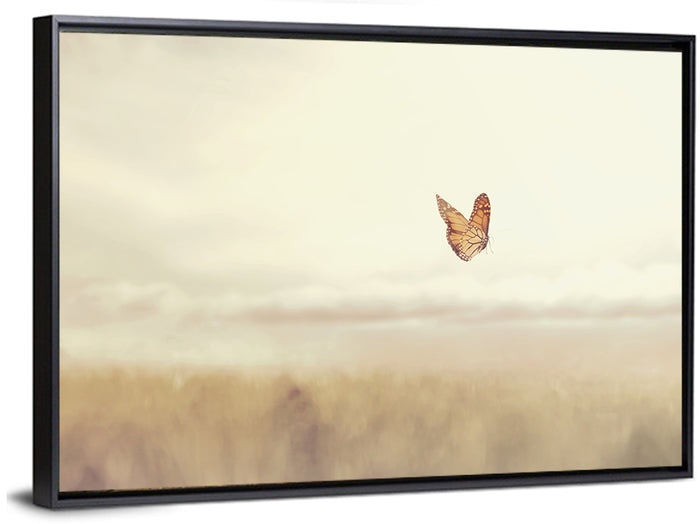 Monarch Over Beige Field Wall Art as a framed canvas
