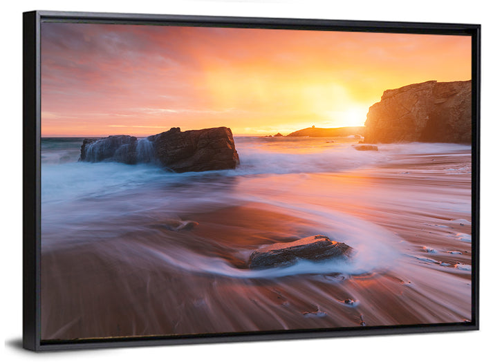Quiberon Beach Sunset Wall Art as a framed canvas
