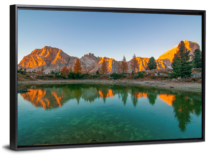 Lago Di Federa Alpenglow Wall Art as a framed canvas
