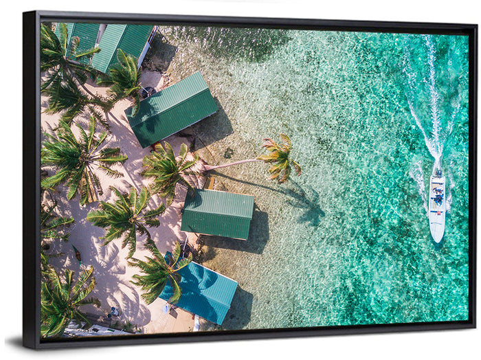 Tobacco Caye Aerial View Wall Art as a framed canvas