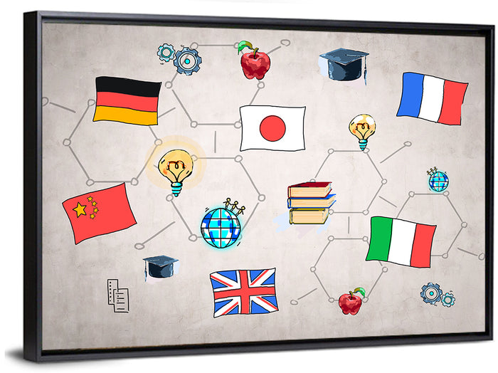 Global Flags Network Wall Art as a framed canvas