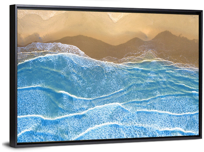 Aerial Azure Beach Wall Art as a framed canvas