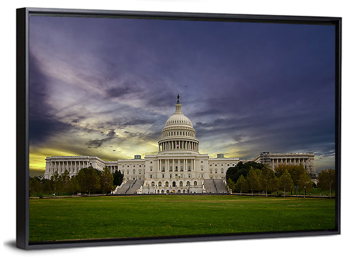 United States Capitol at Dusk Wall Art as a framed canvas