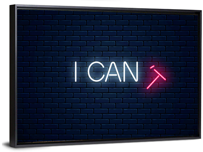 I Can Neon Sign Wall Art as a framed canvas