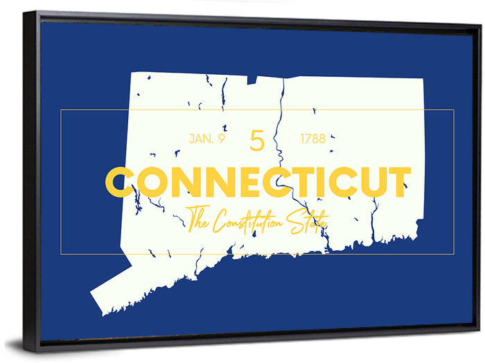 Connecticut State Silhouette Wall Art as a framed canvas