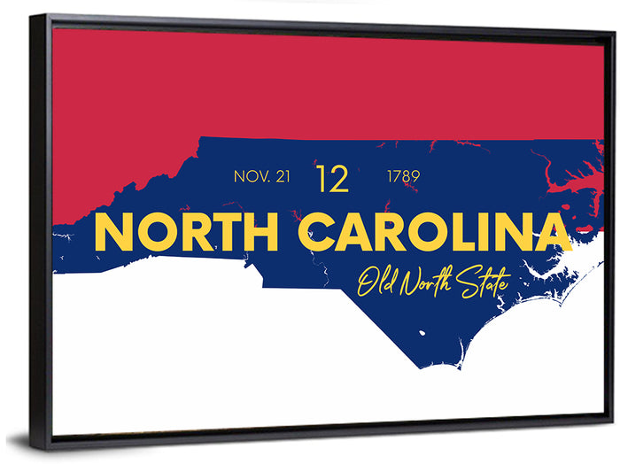 North Carolina Typographic Map Wall Art as a framed canvas