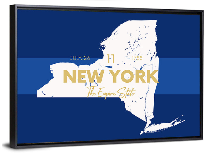 New York State Typographic Map Wall Art as a framed canvas