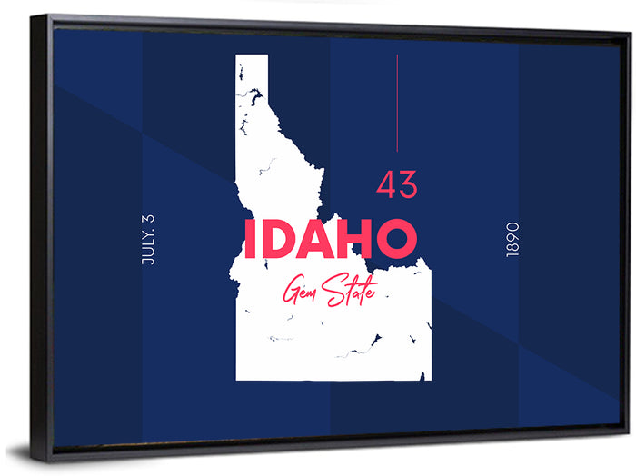 Idaho Gem State Map Wall Art as a framed canvas