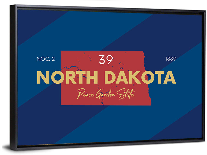 North Dakota Map Graphic Number 39 Wall Art as a framed canvas