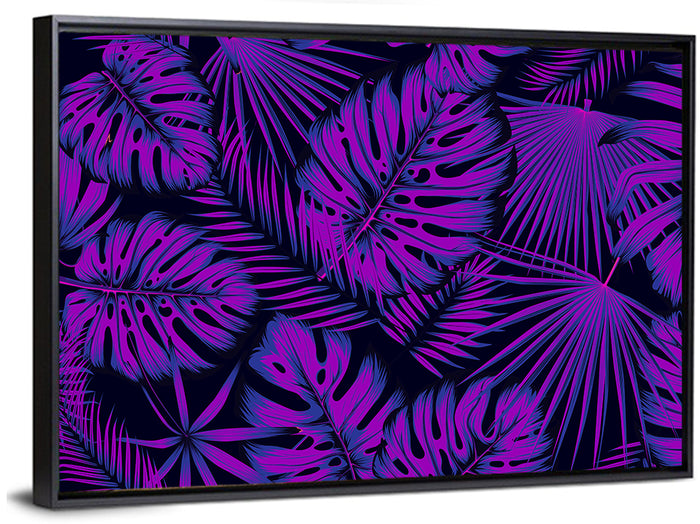 Violet Tropical Leaves Wall Art as a framed canvas