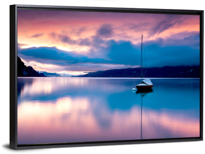 Dawn Over Lake Brienz Wall Art as a framed canvas