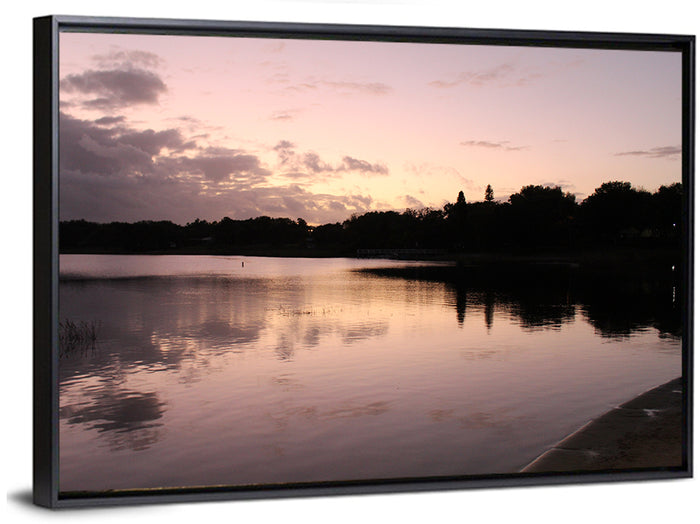 Lake Eva Dusk Reflection Wall Art as a framed canvas