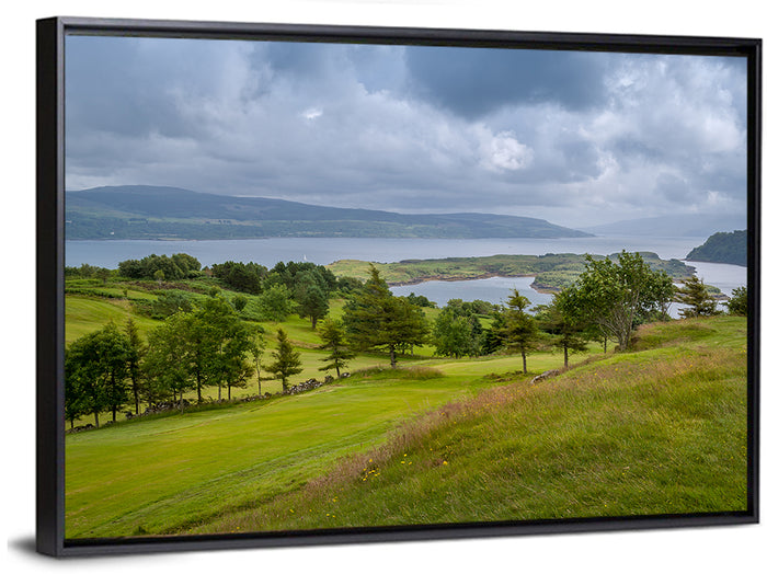 Tobermory Bay Coastal Hill Wall Art as a framed canvas