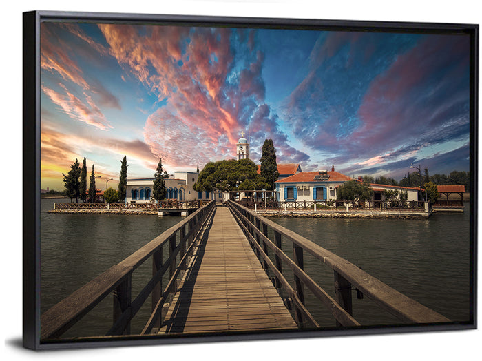 Agios Achilleios Monastery at Sunset Wall Art as a framed canvas