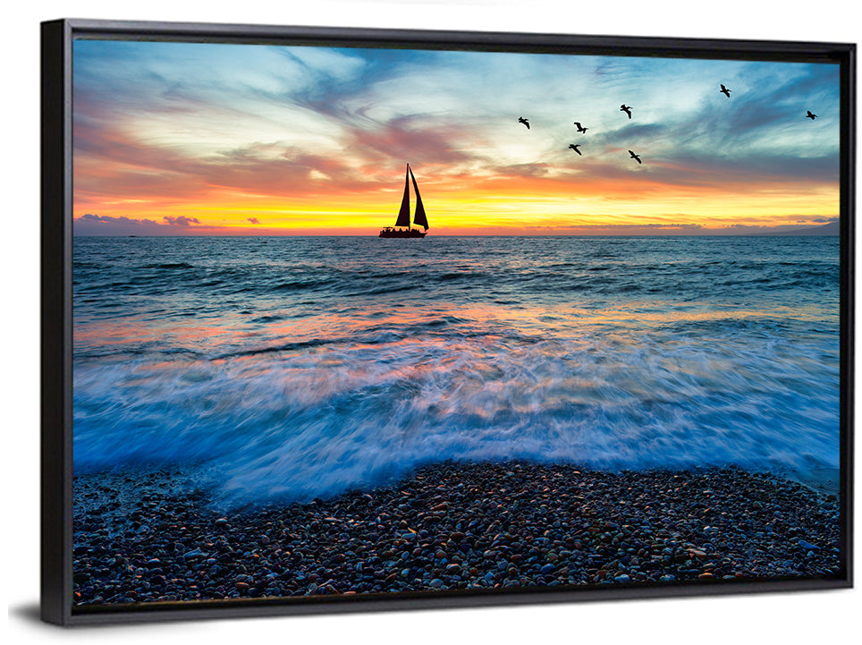 Ocean Sunset & Sailboat Wall Art