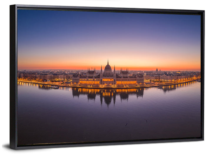 Hungarian Parliament at Dusk Wall Art as a framed canvas