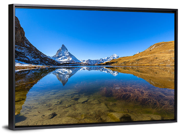 Matterhorn Reflected in Riffelsee Wall Art as a framed canvas