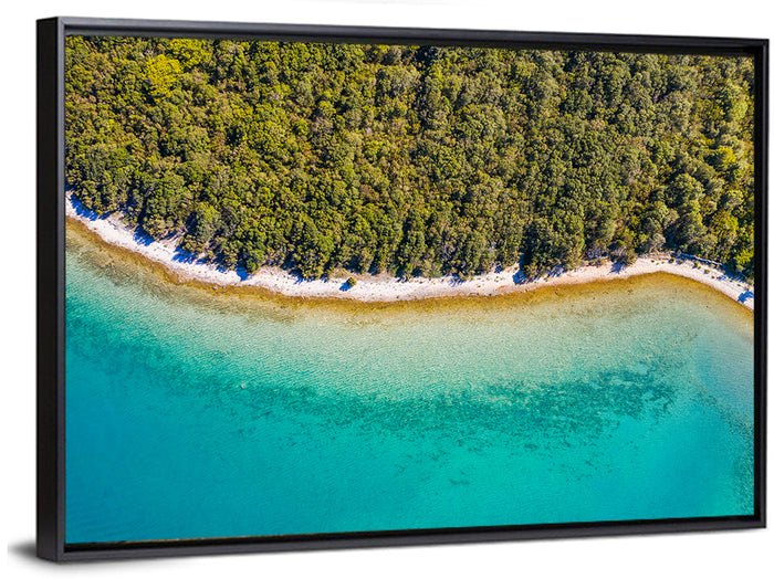 Dugi Otok Aerial Shoreline Wall Art as a framed canvas