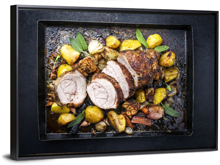 Roasted Veal Roll with Potatoes Wall Art as a framed canvas