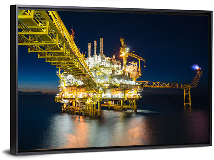 Glowing Offshore Oil Rig Wall Art as a framed canvas