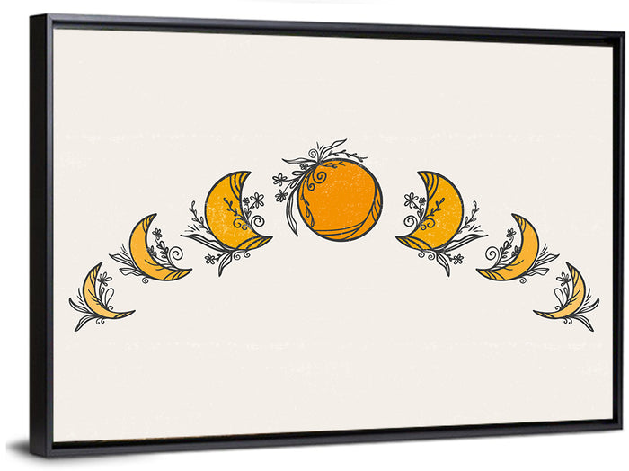 Lunar Phases Floral Arc Wall Art as a framed canvas