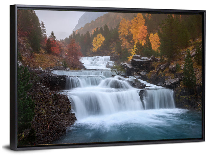 Huesca Cascading Waterfalls Wall Art as a framed canvas