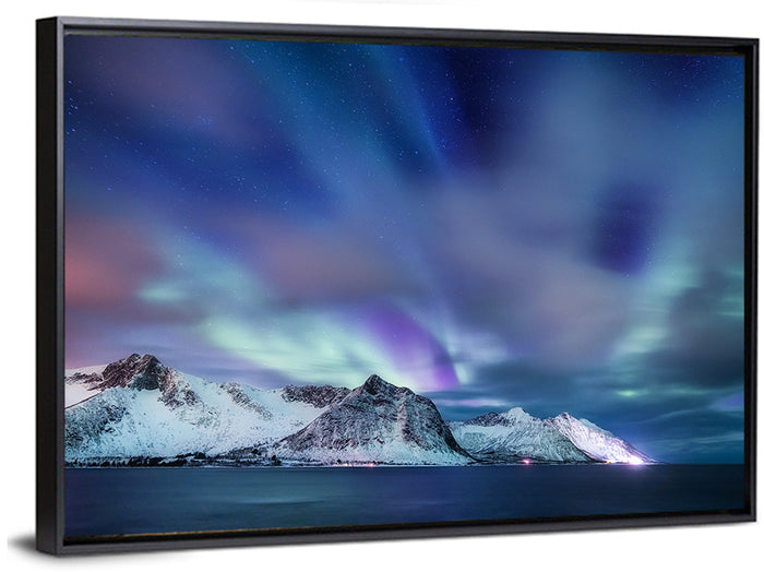 Northern Lights Over Norway Wall Art as a framed canvas