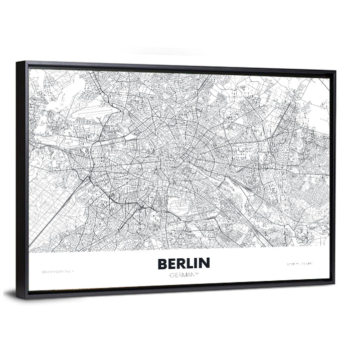 Berlin Street Network Map Wall Art as a framed canvas